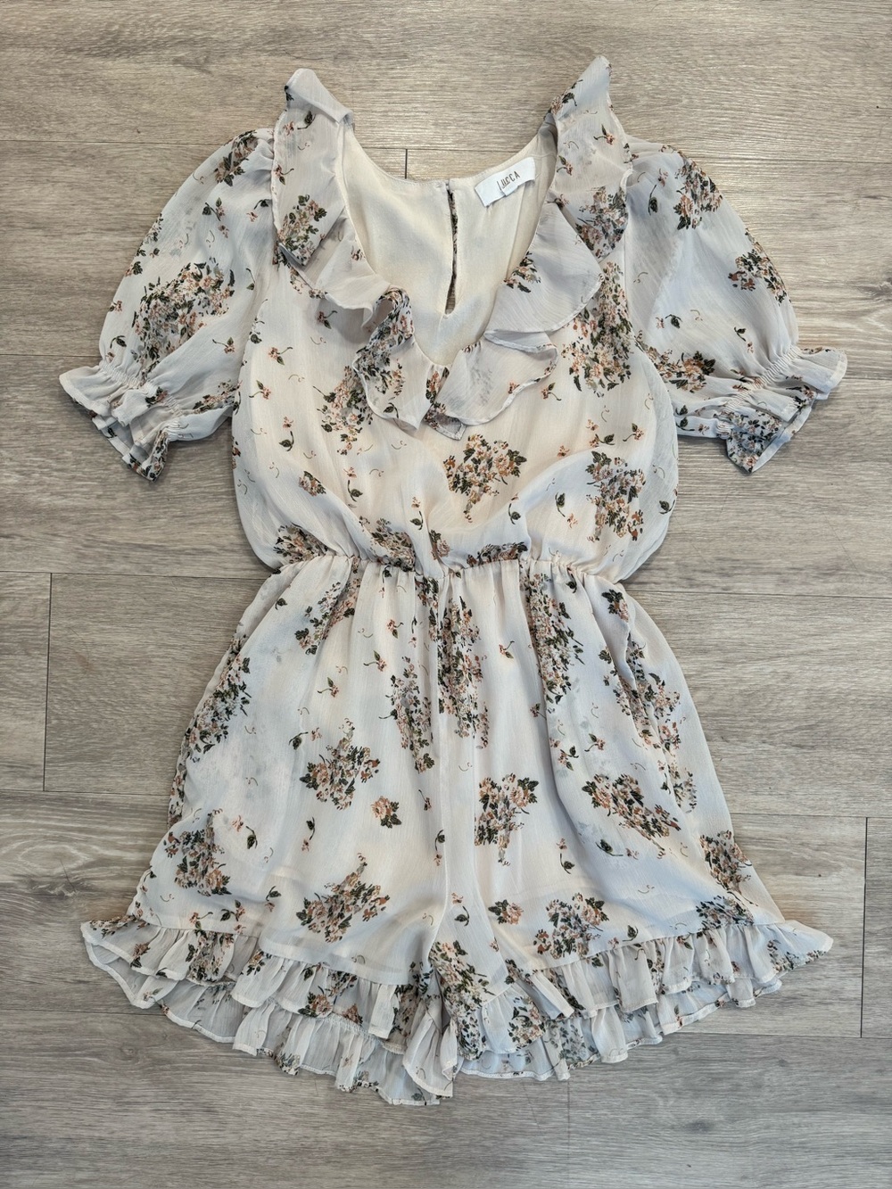 Floral Ruffle Romper in Cream and Pink